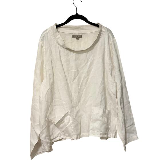 Flax 100% Linen White Chelsea Pullover Long Sleeve Top Size Large - Picture 3 of 12